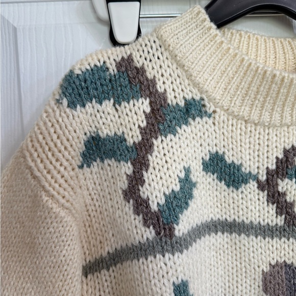 Vintage Easton Par Sweater Large Ramie Blend Knit Leaf Pattern 80s 90s Cream - Picture 2 of 4